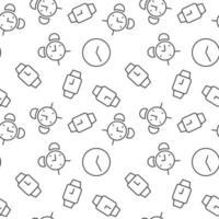 Seamless vector monochrome pattern of alarm clock and wristwatch as symbols of time for covers, shops, wrappers, sites, apps