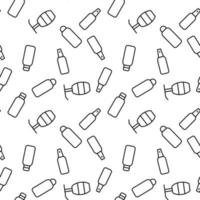Vector seamless pattern of various cosmetic bottles on white background. It can be used for textile, backgrounds, placards