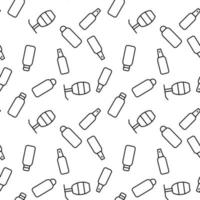 Vector seamless pattern of various cosmetic bottles on white background. It can be used for textile, backgrounds, placards