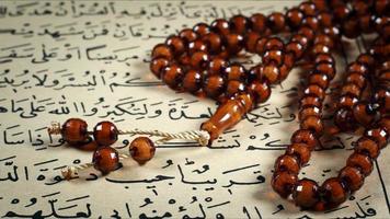 Quran the holy book of muslim religion and Pray Counting Bead photo