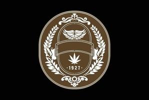 Vintage Retro Round Golden Wings with Cannabis Marijuana Leaf for CBD Hemp Oil Badge Emblem Label Logo Design vector