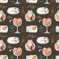 Seamless pattern with cute cats sitting in glass jars. vector