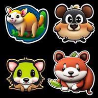 Cute animal sticker fox dog mouse bear with outlined isolated to print. photo