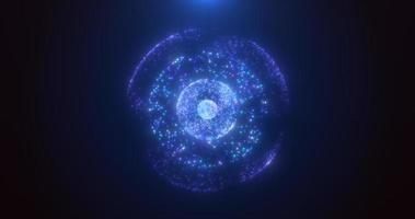 Abstract round blue sphere glowing energy magic molecule with atoms from particles and dots cosmic. Abstract background photo