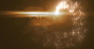 Abstract yellow glowing energy magic particle comet flying along path line futuristic hi-tech background photo