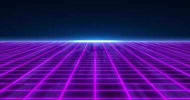 Abstract purple glowing neon laser grid futuristic high tech with energy lines on surface and horizon, abstract background photo