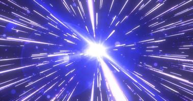 Abstract blue flying stars bright glowing in space with particles and magical energy lines in a tunnel in open space with sun rays. Abstract background photo