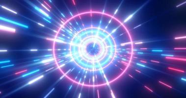 Abstract multi-colored energy futuristic hi-tech tunnel of flying circles and lines neon magic glowing background photo