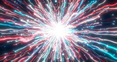 Abstract glowing energy explosion blue swirl fireworks from lines and magic particles of american flag color abstract background photo