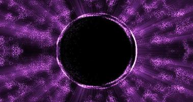 Abstract purple background from an energy blue magic ring of a round frame of glowing particles and waves of energy photo