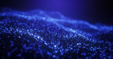 Abstract blue glowing energy waves from particles and magical dots with blur effect on dark background. Abstract background photo