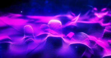 Abstract purple futuristic landscape of particles and dots of energetic magic with glow and blur effect, abstract background photo