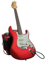 red electric guitar and amplifier photo