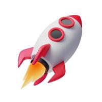 3d space rocket render with isolated white background. Creative idea minimal 3d concept photo