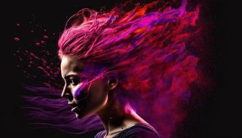 Painting of a young woman with flying hair colors photo