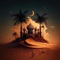 Fantasy Muslim Islamic mosque . Background with a Mosque in honor of the celebration of Ramadan Kareem photo