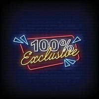 Neon Sign 100 percent exclusive with brick wall background vector