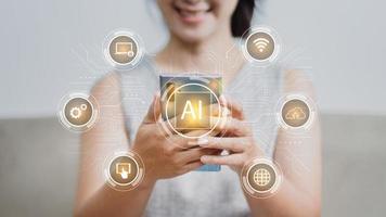 AI Artificial intelligence AI and machine learning concept on virtual screen. photo