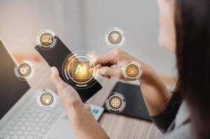 AI, Artificial intelligence, machine learning and automation concept on virtual screen. photo