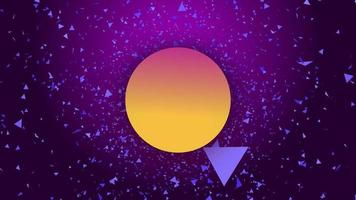 Retro wave design. Orange sphere with purple background. Particle fly video