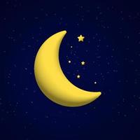 Cute night sky background with 3d moon and stars. Square composition. vector