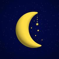 Cute night sky background with 3d moon and stars garland. Square composition. vector