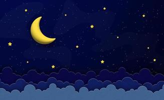 Moon and stars on the night sky background. vector