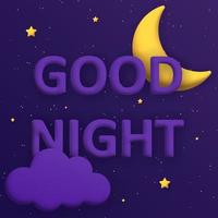 Stylish good night background with 3d moon, cloud and stars. square composition. vector