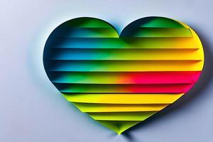 arco iris de colores papel cortar fuera en el amor corazón forma. papel Arte arco iris corazón antecedentes con 3d efecto, corazón forma en vibrante colores, vector ilustración. foto