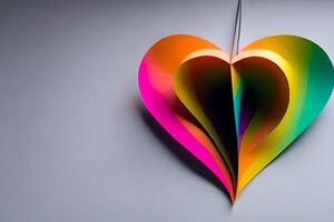 arco iris de colores papel cortar fuera en el amor corazón forma. papel Arte arco iris corazón antecedentes con 3d efecto, corazón forma en vibrante colores, vector ilustración. foto