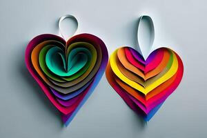 Rainbow colored paper cut out in the love heart shape. Paper art rainbow heart background with 3d effect, heart shape in vibrant colors, vector illustration. photo