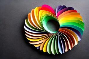 arco iris de colores papel cortar fuera en el amor corazón forma. papel Arte arco iris corazón antecedentes con 3d efecto, corazón forma en vibrante colores, vector ilustración. foto