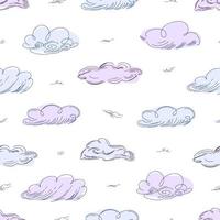 Seamless cloud pattern graphics in trendy style on white background. vector