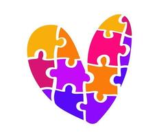 Autism Awareness Month. to be different. Multicolored puzzle in the form of heart of brush strokes. Healthcare concept. Vector illustration on white background