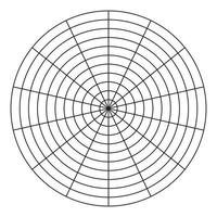 Polar grid of 14 segments and 10 concentric circles. Coaching tool. Wheel of life template. Circle diagram of lifestyle balance. Vector blank polar graph paper.