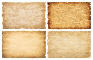 collection set old parchment paper sheet vintage aged or texture isolated on white background photo