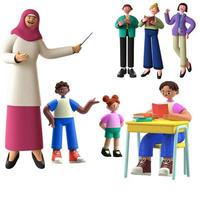 3d male and female teachers and students isolated white background. 3d rendering illustration photo