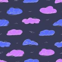 Seamless cloud pattern graphics in trendy style on dark background. vector