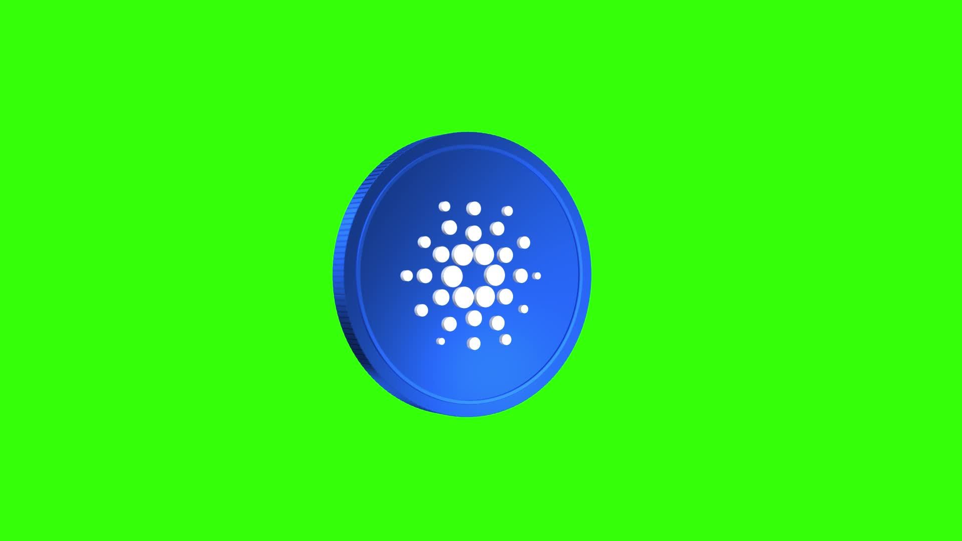 Cardano ADA coin rotating animation. Green screen 3D illustration