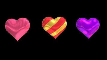 Pink and purple colorful bright Hearts Balloons Flying on screen, 4K animation on transparent background. Love Heart shaped balloons Fly video