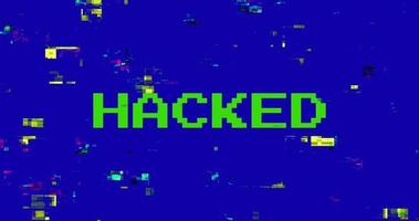 Hacked footage background. Glitch retro backdrop design. Pixel inscription hacked video