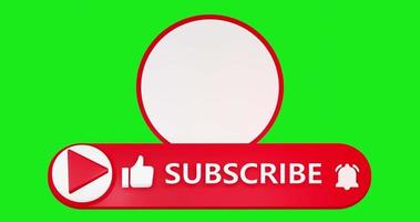 Subscribe button with reveal animation on green screen. Subscribe text and round border of avatar picture. video