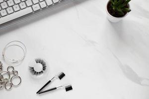 Fake artificial eyelashes on table, lifestyle stagging photo