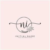 Initial NI feminine logo collections template. handwriting logo of initial signature, wedding, fashion, jewerly, boutique, floral and botanical with creative template for any company or business. vector