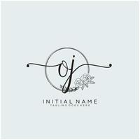 Initial OJ feminine logo collections template. handwriting logo of initial signature, wedding, fashion, jewerly, boutique, floral and botanical with creative template for any company or business. vector