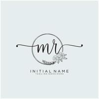 Initial MR feminine logo collections template. handwriting logo of initial signature, wedding, fashion, jewerly, boutique, floral and botanical with creative template for any company or business. vector