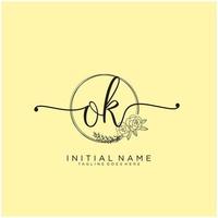 Initial OK feminine logo collections template. handwriting logo of initial signature, wedding, fashion, jewerly, boutique, floral and botanical with creative template for any company or business. vector