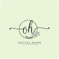 Initial OH feminine logo collections template. handwriting logo of initial signature, wedding, fashion, jewerly, boutique, floral and botanical with creative template for any company or business. vector