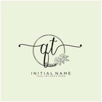 Initial QT feminine logo collections template. handwriting logo of initial signature, wedding, fashion, jewerly, boutique, floral and botanical with creative template for any company or business. vector