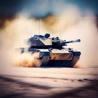 Large military tank, infantry fire support in war - image photo